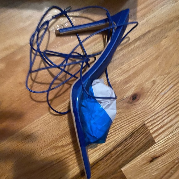 Fashion nova gladiator blue clear wrap tie up slides heels sandals - Picture 9 of 11